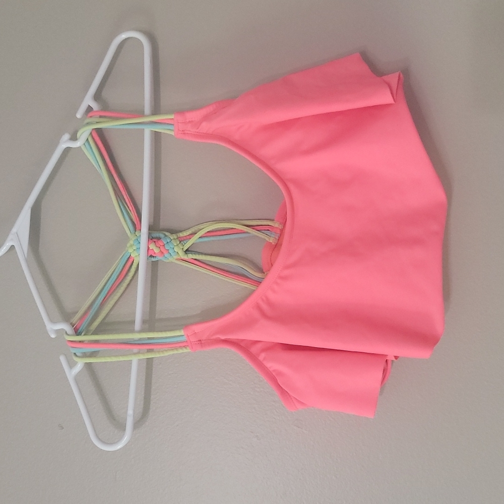 (2/$15) Xhilaration Coral Green Blue Bikini Swimsuit Top Size L
